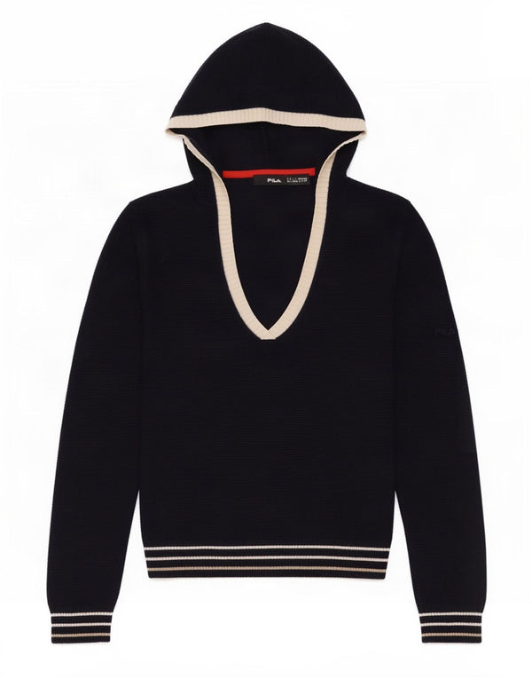 Fila Mens Hooded Jumper Sweater UK 10 Small Navy Blue Striped Cotton
