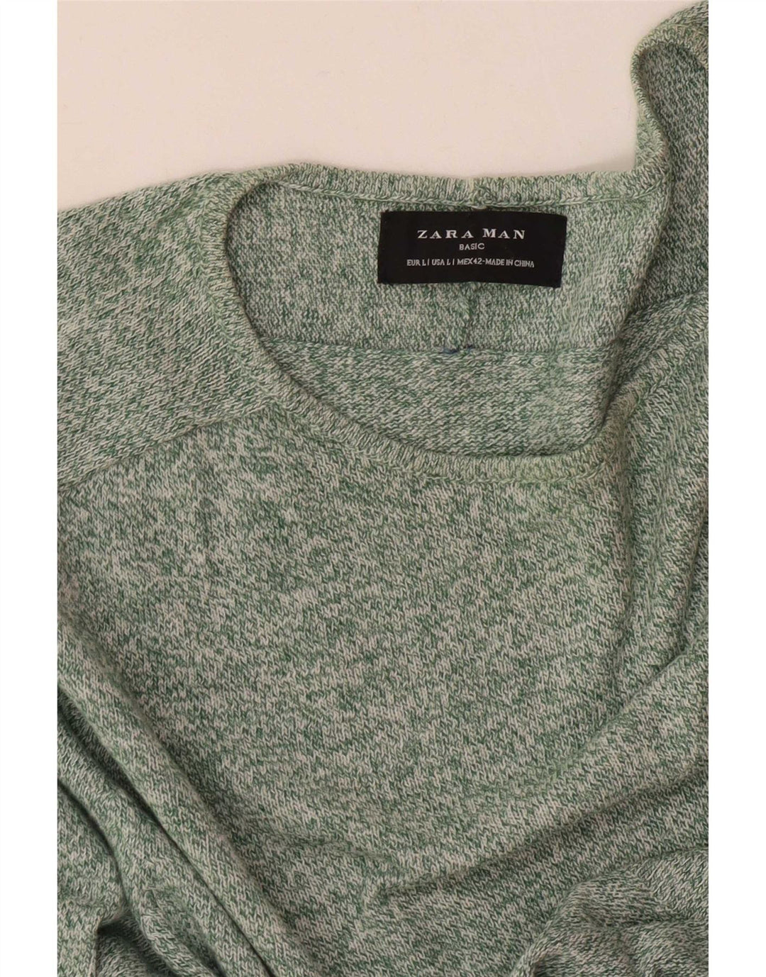 Zara Mens Boat Neck Jumper Sweater Large Green Flecked