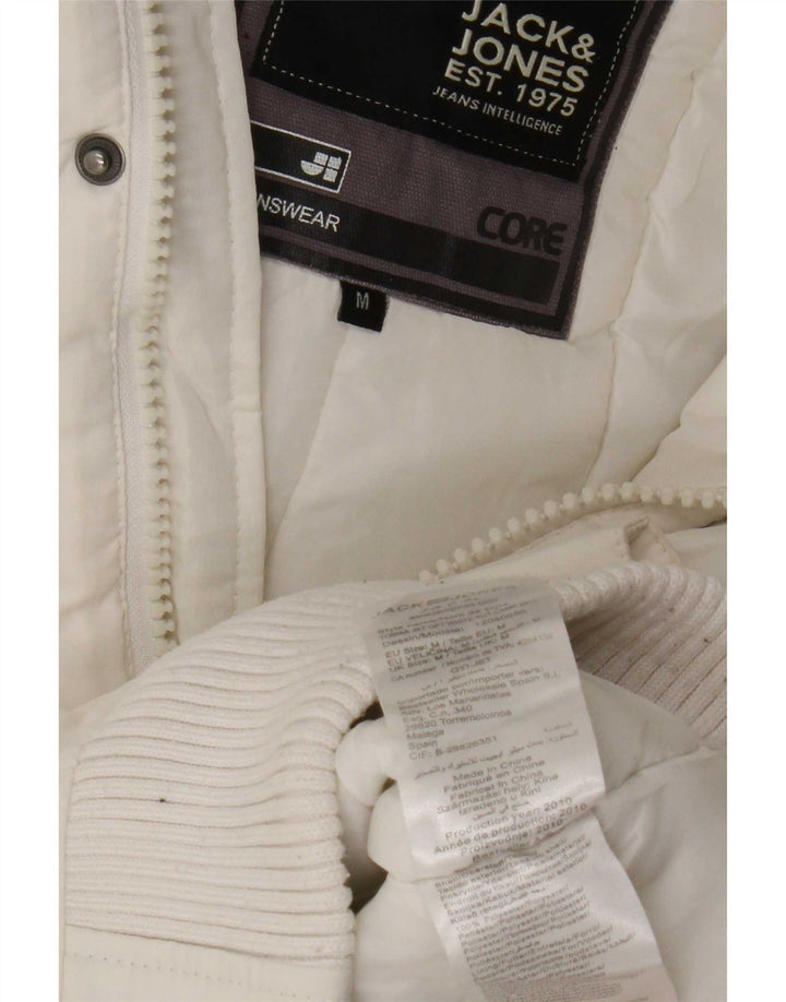 Jack & Jones Mens Hooded Bomber Jacket UK 38 Medium White Polyester