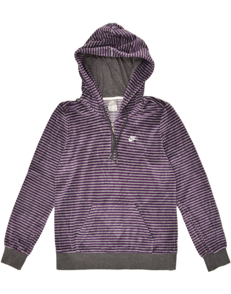 NIKE Womens Zip Neck Hoodie Jumper UK 16/18 Large Purple Striped Cotton | Vintage Nike | Thrift | Second-Hand Nike | Used Clothing | Messina Hembry 