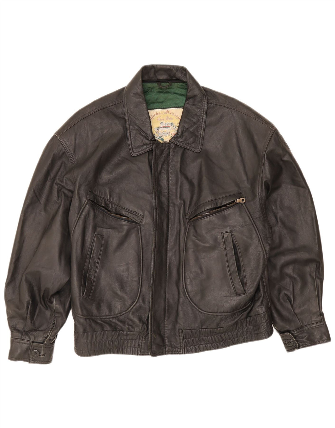Vintage Mens Leather Jacket IT 50 Large Black Leather