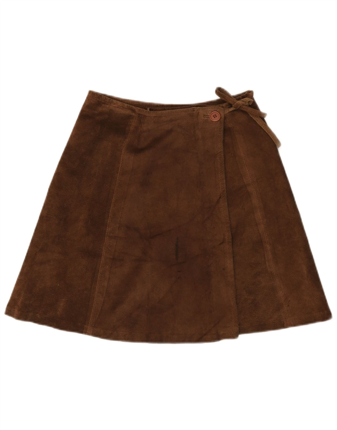 Vintage Womens Suede Mini Wrap Skirt IT 42 Medium W26 Brown Leather