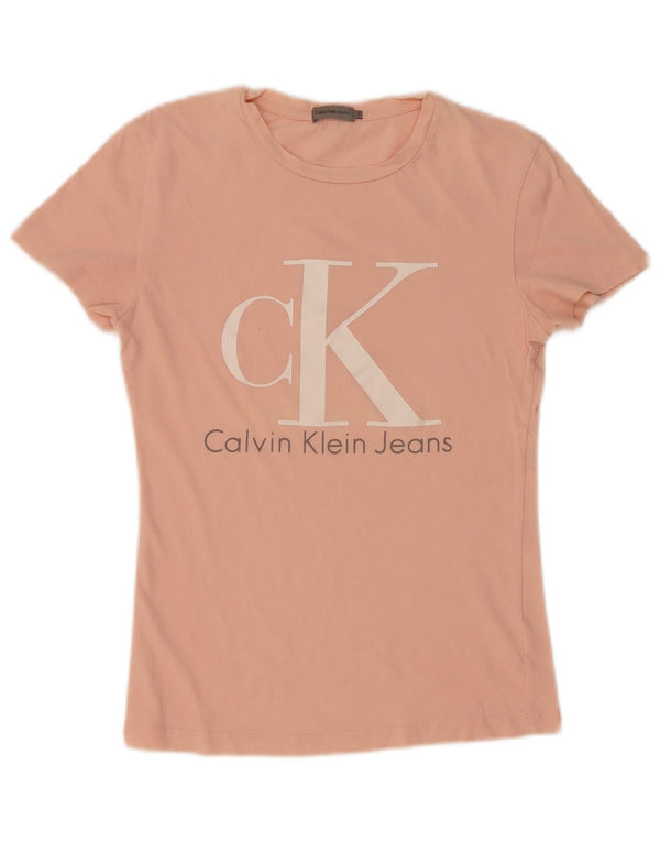 Calvin Klein Jeans Womens Graphic T-Shirt Top UK 10 Small Pink