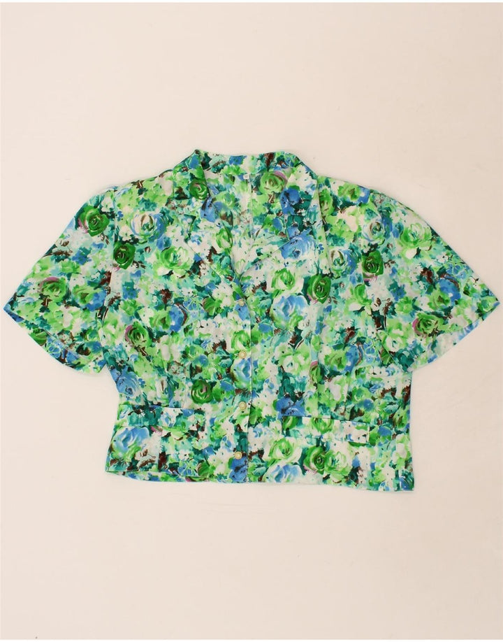 VINTAGE Womens Short Sleeve 4 Button Blazer Jacket IT 50 XL Green Floral Vintage Vintage and Second-Hand Vintage from Messina Hembry 