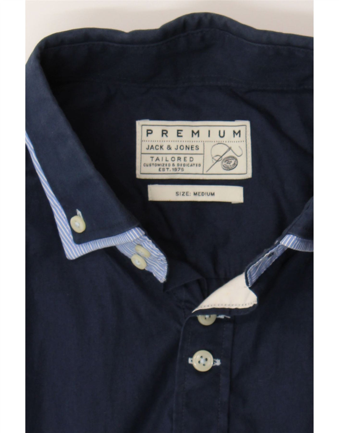 JACK & JONES Mens Tailored Shirt Medium Navy Blue Cotton Vintage Jack & Jones and Second-Hand Jack & Jones from Messina Hembry 