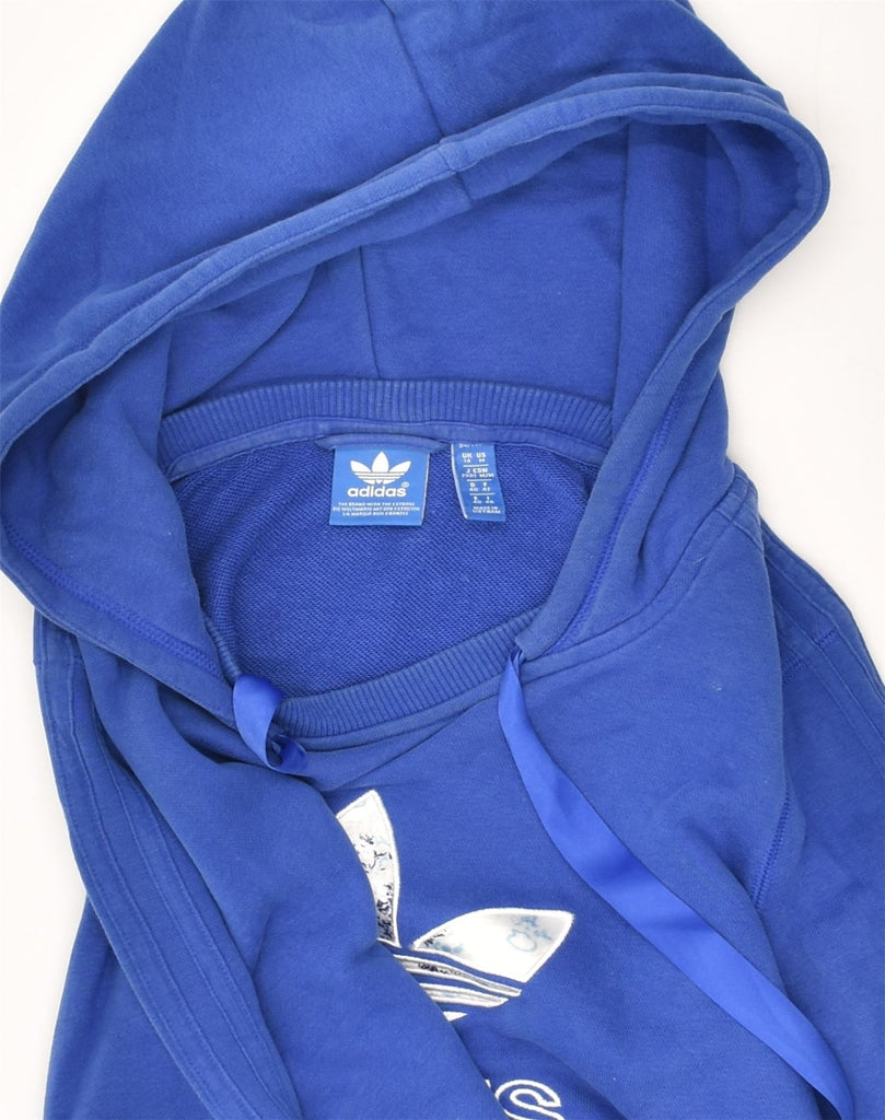 ADIDAS Womens Graphic Hoodie Jumper UK 14 Medium Blue Cotton | Vintage Adidas | Thrift | Second-Hand Adidas | Used Clothing | Messina Hembry 