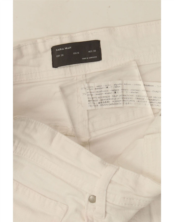 Zara Mens Distressed Cropped Jeans EU 38 Small W30 L25 White Cotton