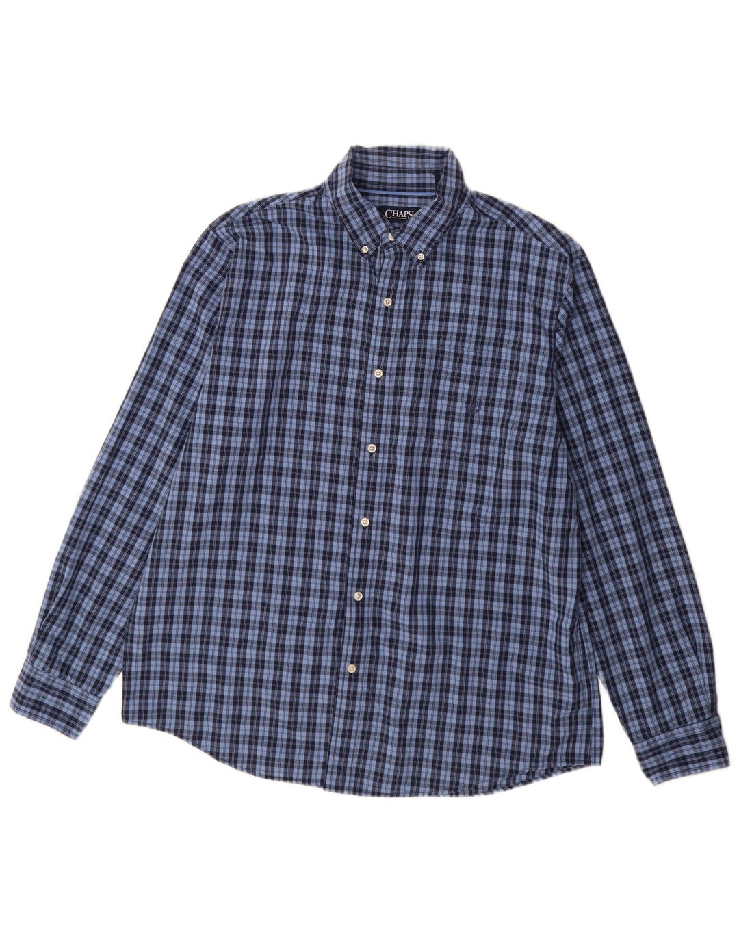 Chaps Mens Easy Care Shirt XL Blue Check Cotton