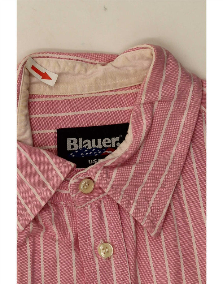 Blauer Mens Graphic Short Sleeve Shirt Large Pink Striped Cotton