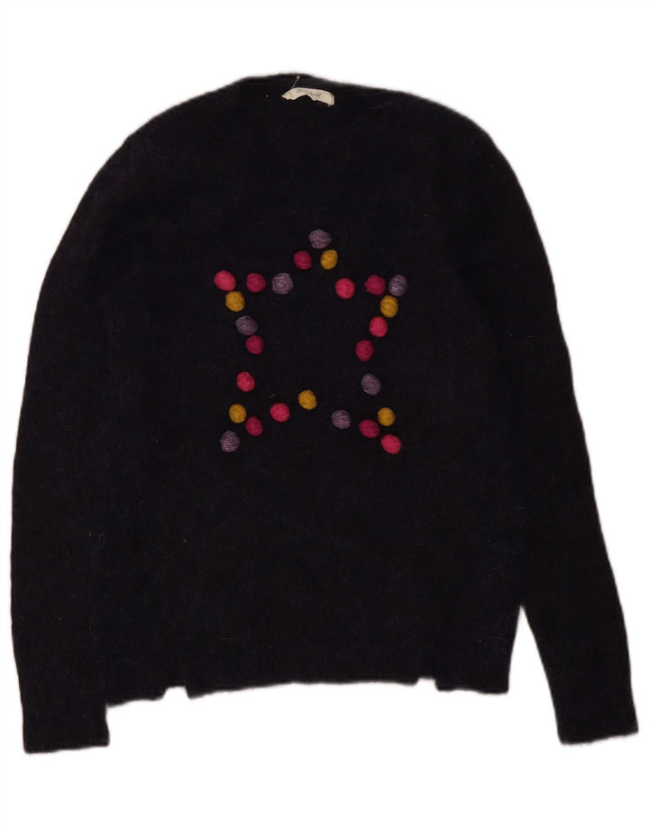 White Stuff Womens Graphic Crew Neck Jumper Sweater UK 10 Small Navy Blue