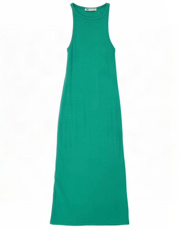 Zara Womens Sleeveless Maxi Dress UK 8 Small Green Cotton