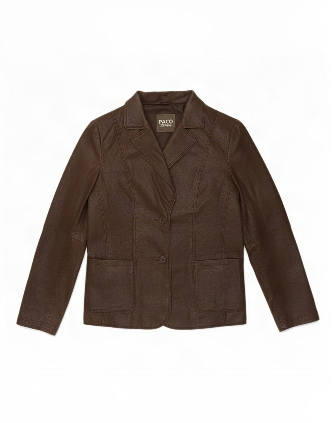 Paco Womens 2 Button Leather Blazer Jacket UK 16 Large Brown