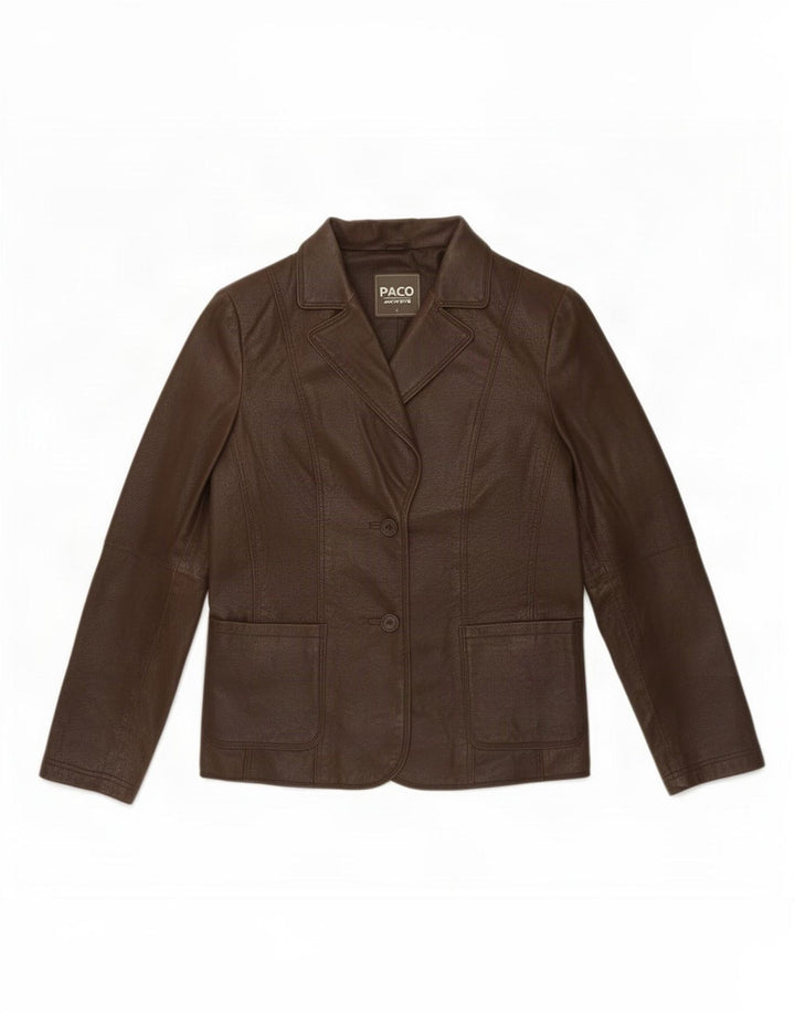 Paco Womens 2 Button Leather Blazer Jacket UK 16 Large Brown
