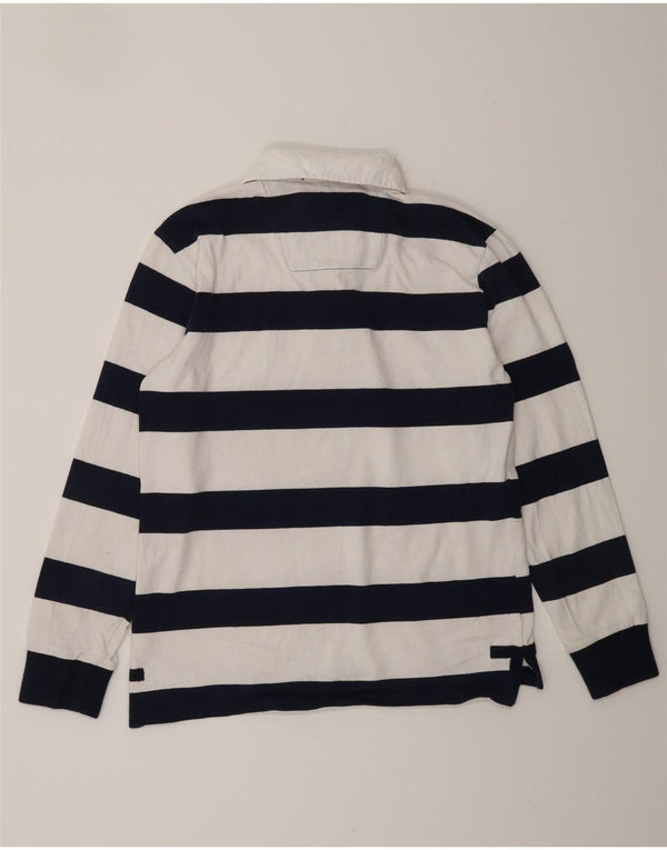 CREW CLOTHING Mens Long Sleeve Rugby Polo Shirt Small White Striped Cotton