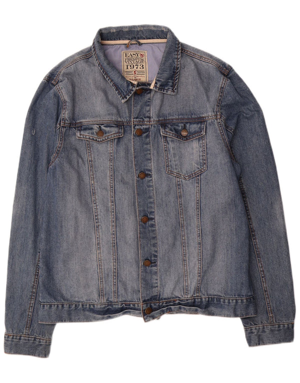 Easy Mens Denim Jacket UK 40 Large Blue Cotton