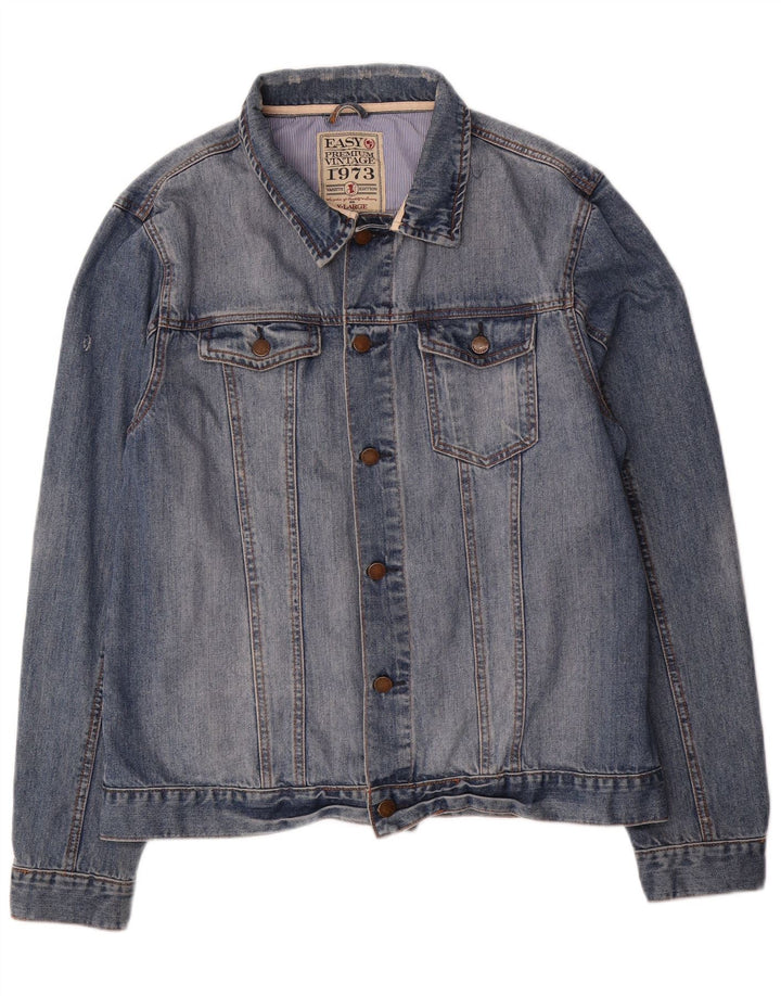 Easy Mens Denim Jacket UK 40 Large Blue Cotton
