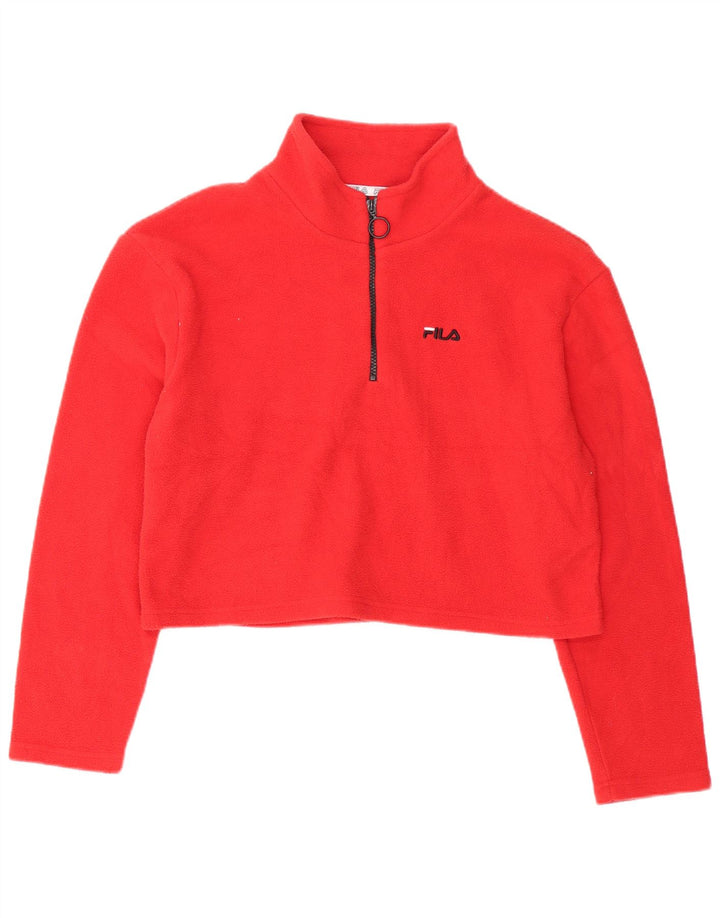 Fila Womens Crop Zip Neck Fleece Jumper UK 16 Large Red Polyester