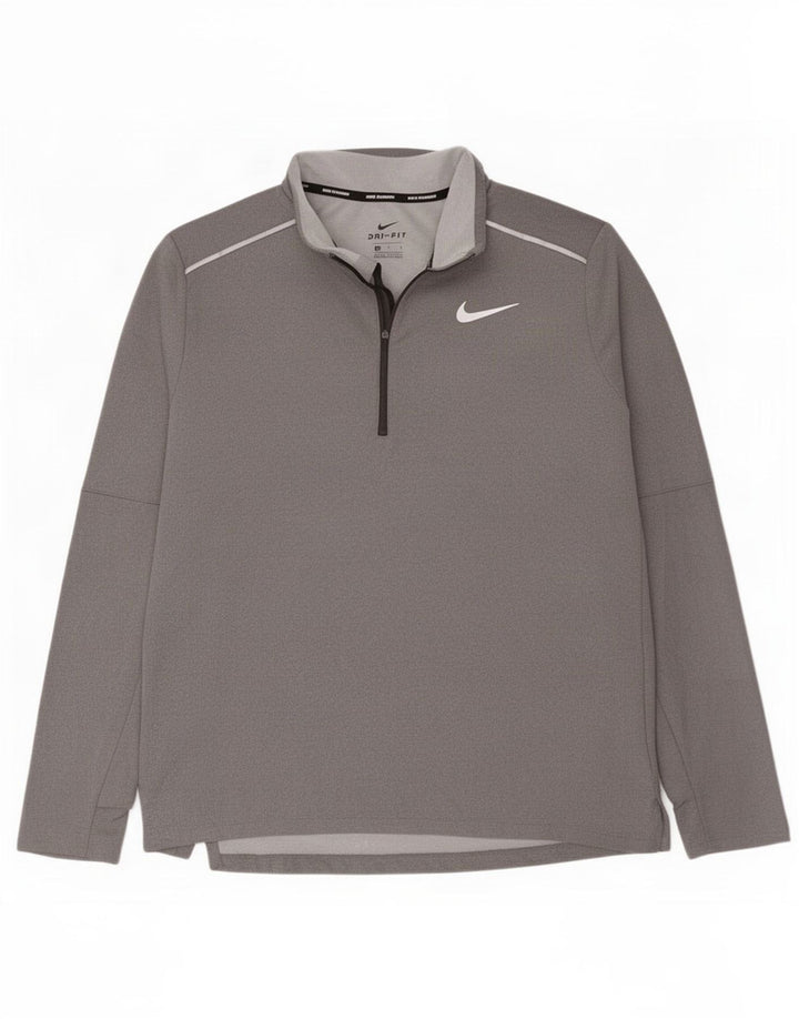 Nike Mens Dri Fit Zip Neck Pullover Tracksuit Top Large Grey Polyester