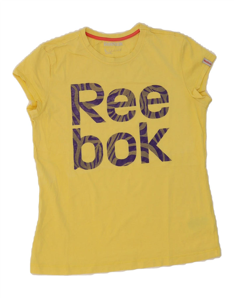 REEBOK Womens Graphic T-Shirt Top UK 14 Large Yellow Cotton Vintage Reebok and Second-Hand Reebok from Messina Hembry 