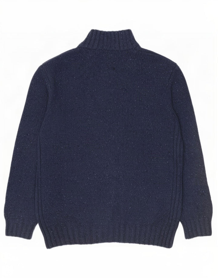 John Lewis Mens Zip Neck Jumper Sweater Medium Navy Blue Flecked Wool
