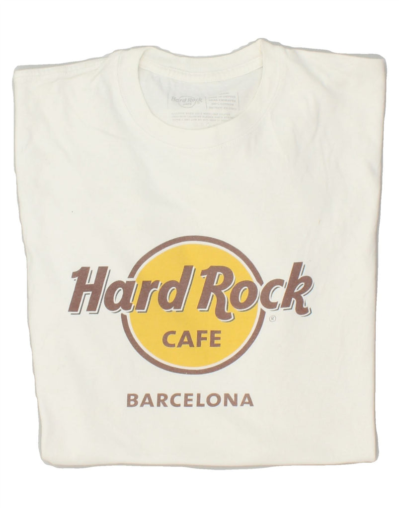 HARD ROCK CAFE Mens Barcelona Graphic T-Shirt Top Large White Cotton | Vintage Hard Rock Cafe | Thrift | Second-Hand Hard Rock Cafe | Used Clothing | Messina Hembry 