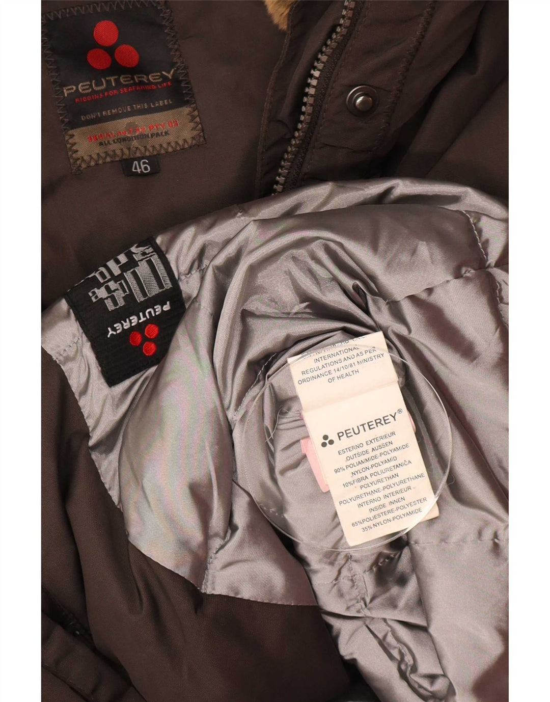 PEUTEREY Womens Hooded Padded Jacket IT 46 Large Brown Polyamide