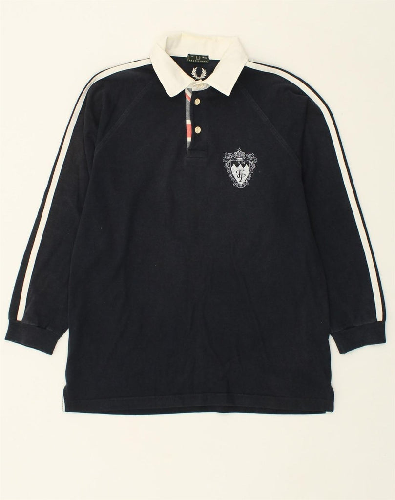 FRED PERRY Boys Long Sleeve Polo Shirt 13-14 Years Navy Blue Cotton | Vintage Fred Perry | Thrift | Second-Hand Fred Perry | Used Clothing | Messina Hembry 