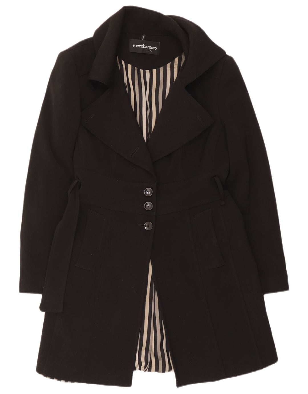 Roccobarocco Womens Overcoat IT 48 XL Black Polyester