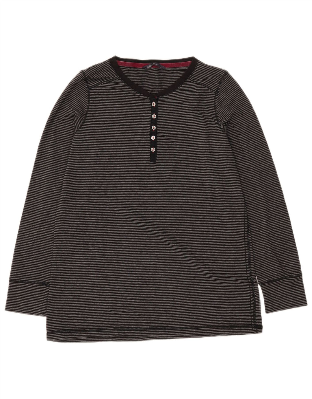 Marks & Spencer Womens Top Long Sleeve UK 16 Large Grey Striped Acrylic
