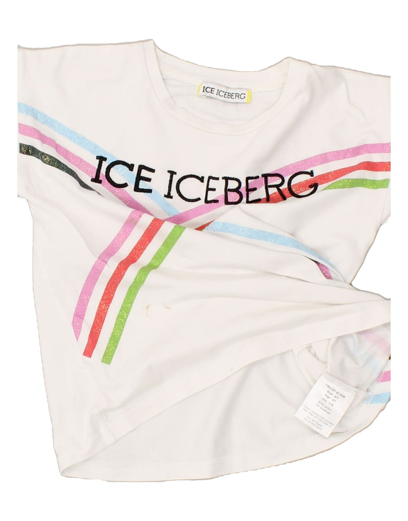 ICEBERG Girls Graphic T-Shirt Top 5-6 Years White Striped Cotton | Vintage Iceberg | Thrift | Second-Hand Iceberg | Used Clothing | Messina Hembry 