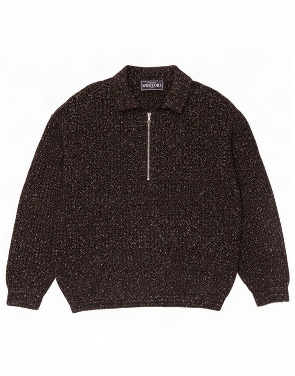 Westport Mens Polo Neck Jumper Sweater Large Brown Flecked Acrylic