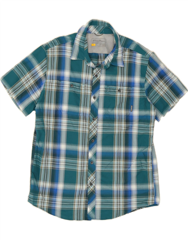 EDDIE BAUER Mens Short Sleeve Shirt Large Green Plaid Polyester Vintage Eddie Bauer and Second-Hand Eddie Bauer from Messina Hembry 