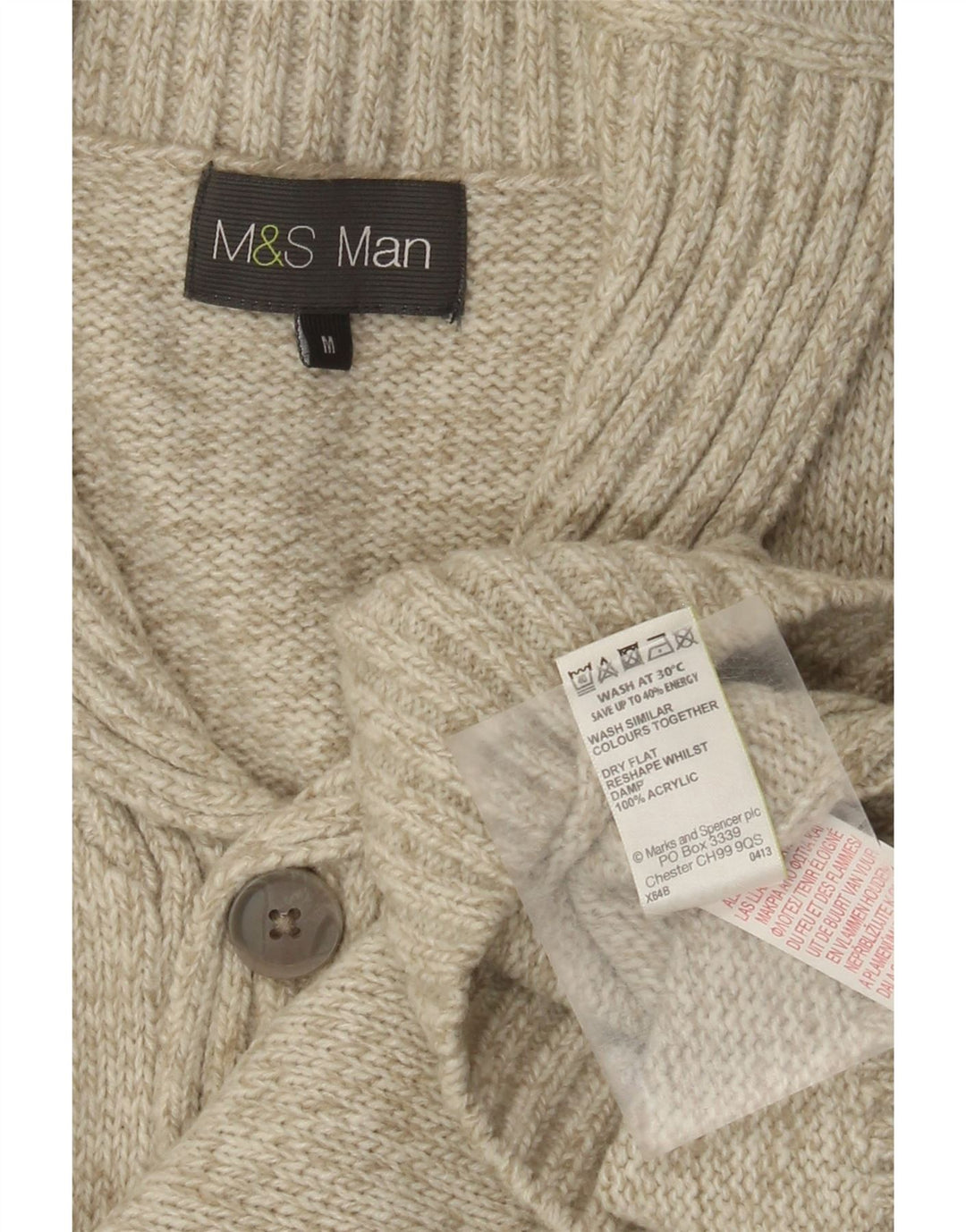 Marks & Spencer Mens Shawl Neck Jumper Sweater Medium Green Flecked Acrylic