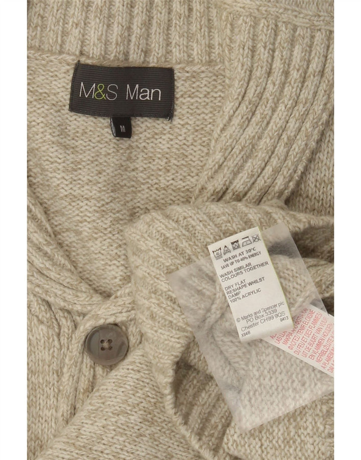 Marks & Spencer Mens Shawl Neck Jumper Sweater Medium Green Flecked Acrylic
