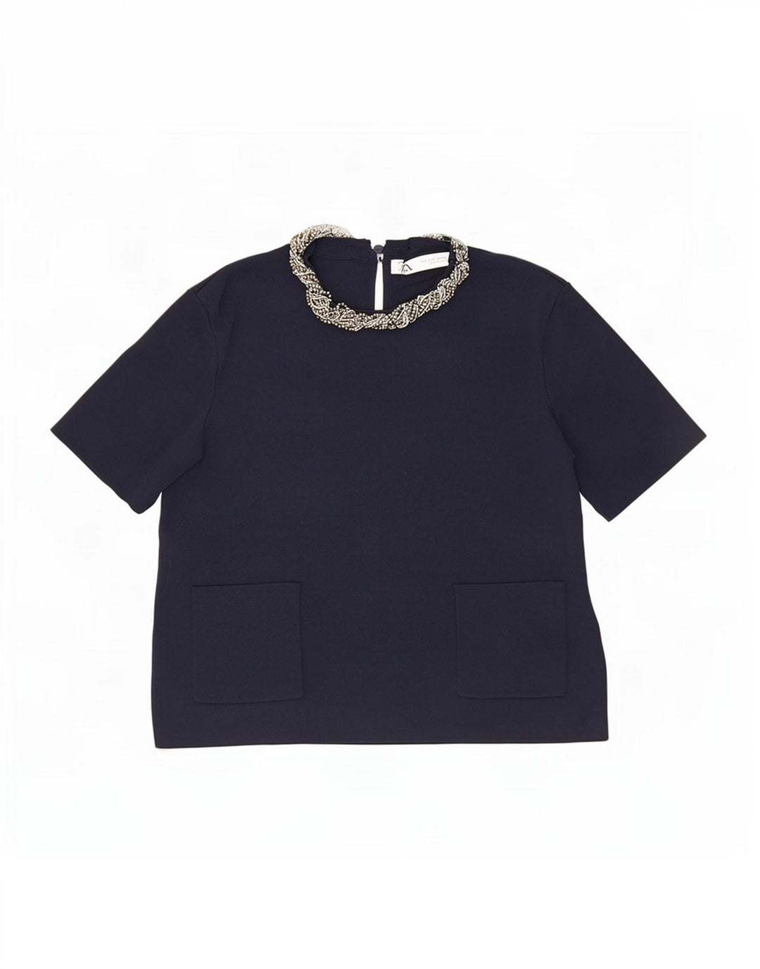 Zara Womens Crop Blouse Top UK 12 Medium Navy Blue Viscose