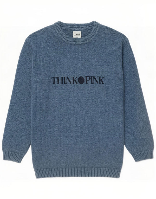 Think Pink Mens Graphic Crew Neck Jumper Sweater IT 52 Large Blue Cotton