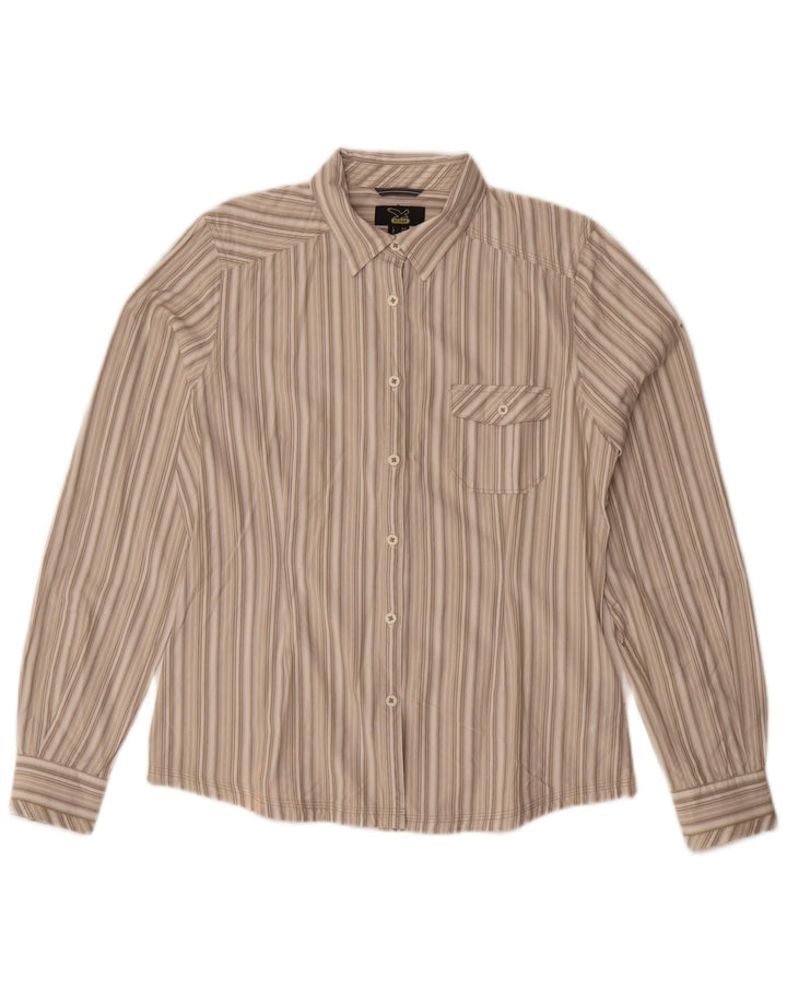 SALEWA Womens Shirt UK 10 Small Beige Striped Cotton