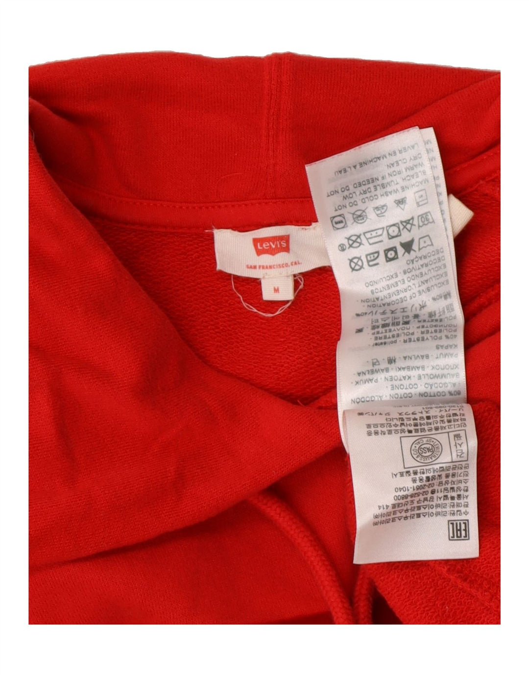 LEVI'S Womens Graphic Hoodie Jumper UK 14 Medium Red Cotton Vintage Levi's and Second-Hand Levi's from Messina Hembry 