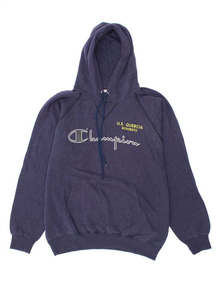 CHAMPION Mens Graphic Hoodie Jumper Medium Navy Blue Cotton Vintage Champion and Second-Hand Champion from Messina Hembry 