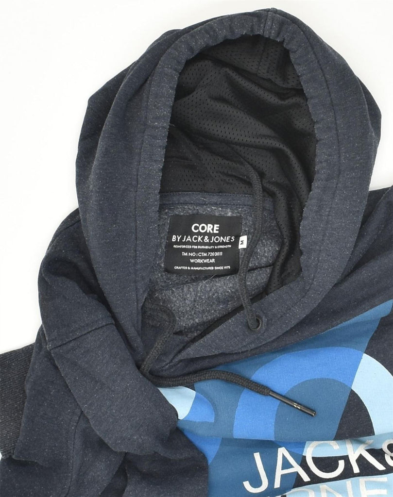 JACK & JONES Mens Core Graphic Hoodie Jumper Medium Navy Blue Cotton | Vintage Jack & Jones | Thrift | Second-Hand Jack & Jones | Used Clothing | Messina Hembry 