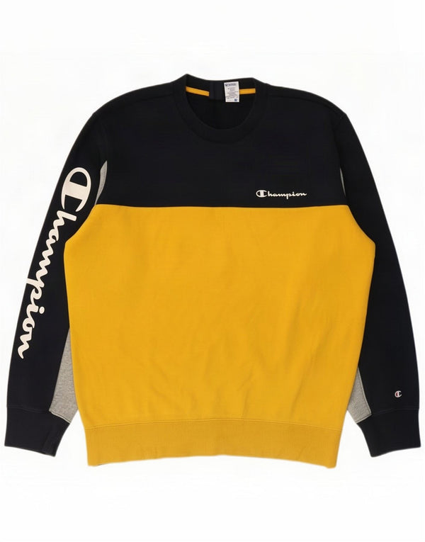 Champion Mens Graphic Sweatshirt Jumper XL Navy Blue Colourblock Cotton