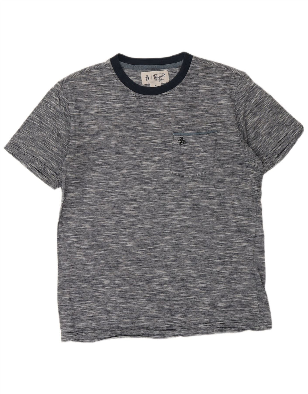 PENGUIN Mens T-Shirt Top Medium Navy Blue Flecked Cotton