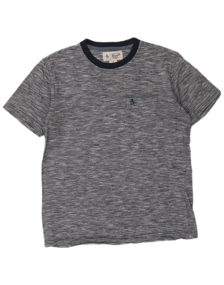 PENGUIN Mens T-Shirt Top Medium Navy Blue Flecked Cotton