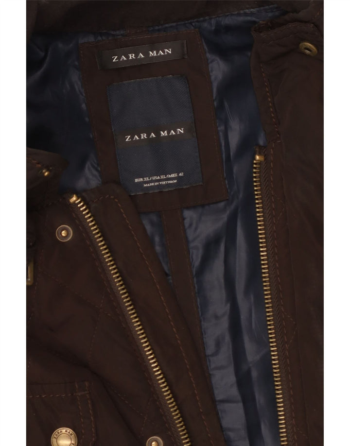 Zara Mens Military Quilted Jacket UK 42 XL Brown