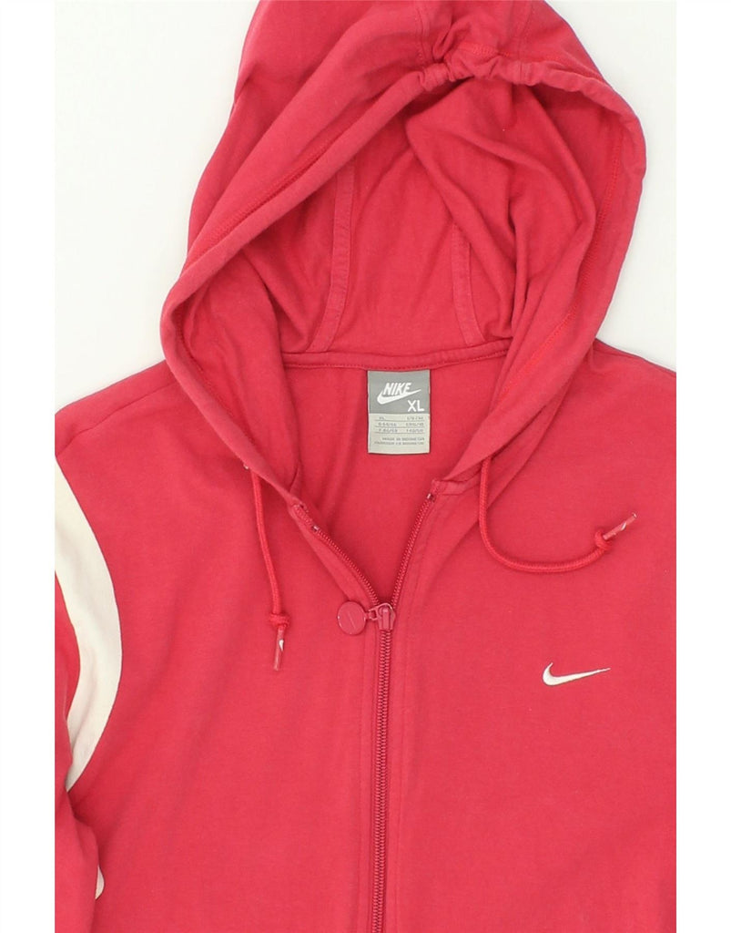 NIKE Womens Zip Hoodie Sweater UK 16/18 Large Pink Colourblock Cotton Vintage Nike and Second-Hand Nike from Messina Hembry 