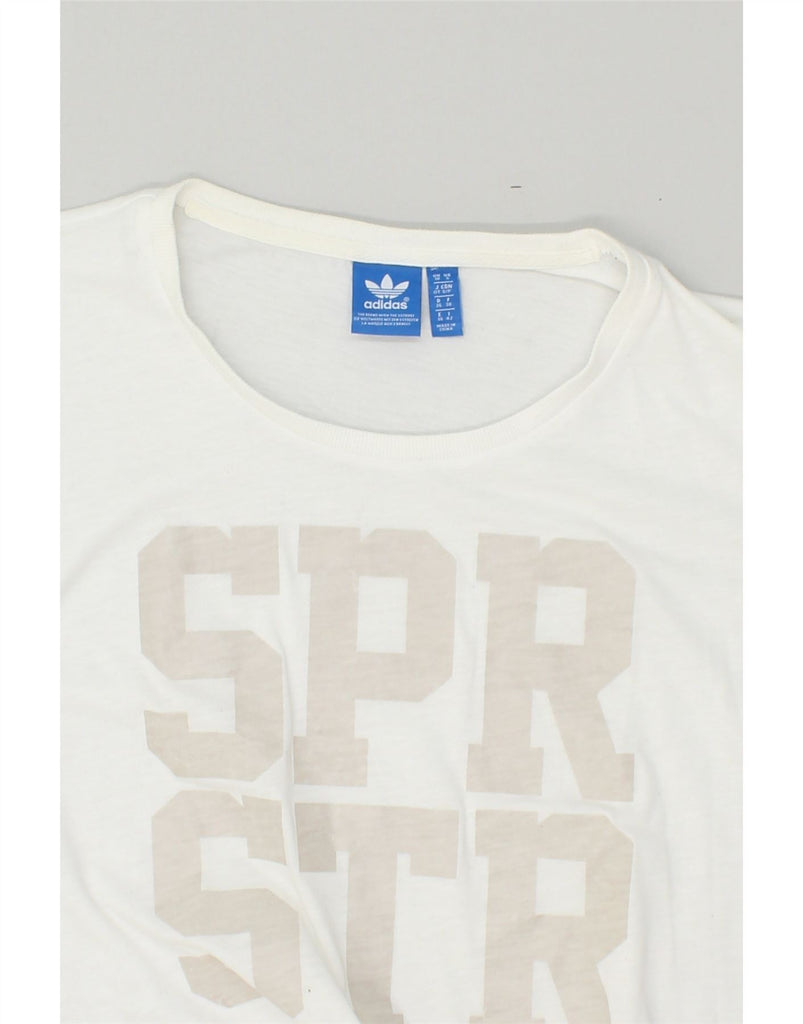 ADIDAS Womens Graphic T-Shirt Top UK 10 Small White Cotton | Vintage Adidas | Thrift | Second-Hand Adidas | Used Clothing | Messina Hembry 