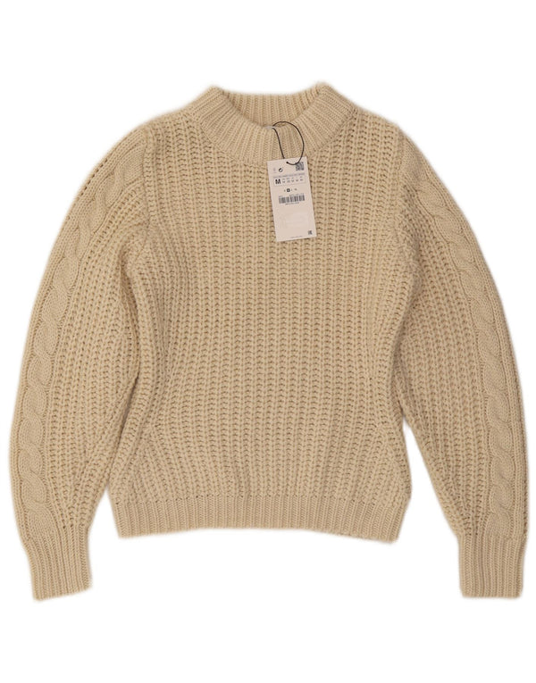 ZARA Womens Crop Turtle Neck Jumper Sweater UK 14 Medium Beige Polyester