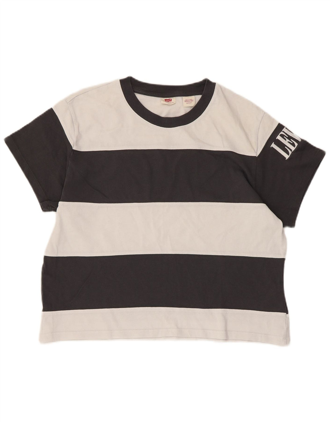 Levi's Womens Crop Oversized Graphic T-Shirt Top UK 6 XS Black Striped