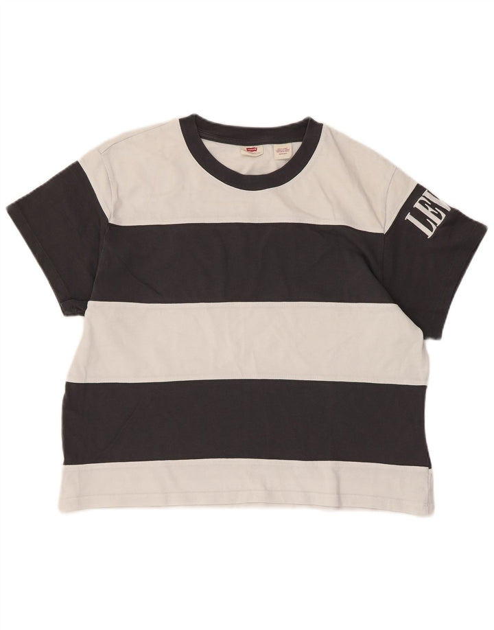 Levi's Womens Crop Oversized Graphic T-Shirt Top UK 6 XS Black Striped