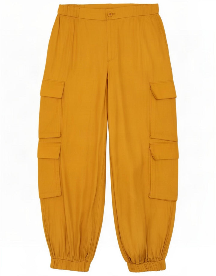 Zara Womens Crop Cargo Trousers Large W30 L23 Yellow Polyester